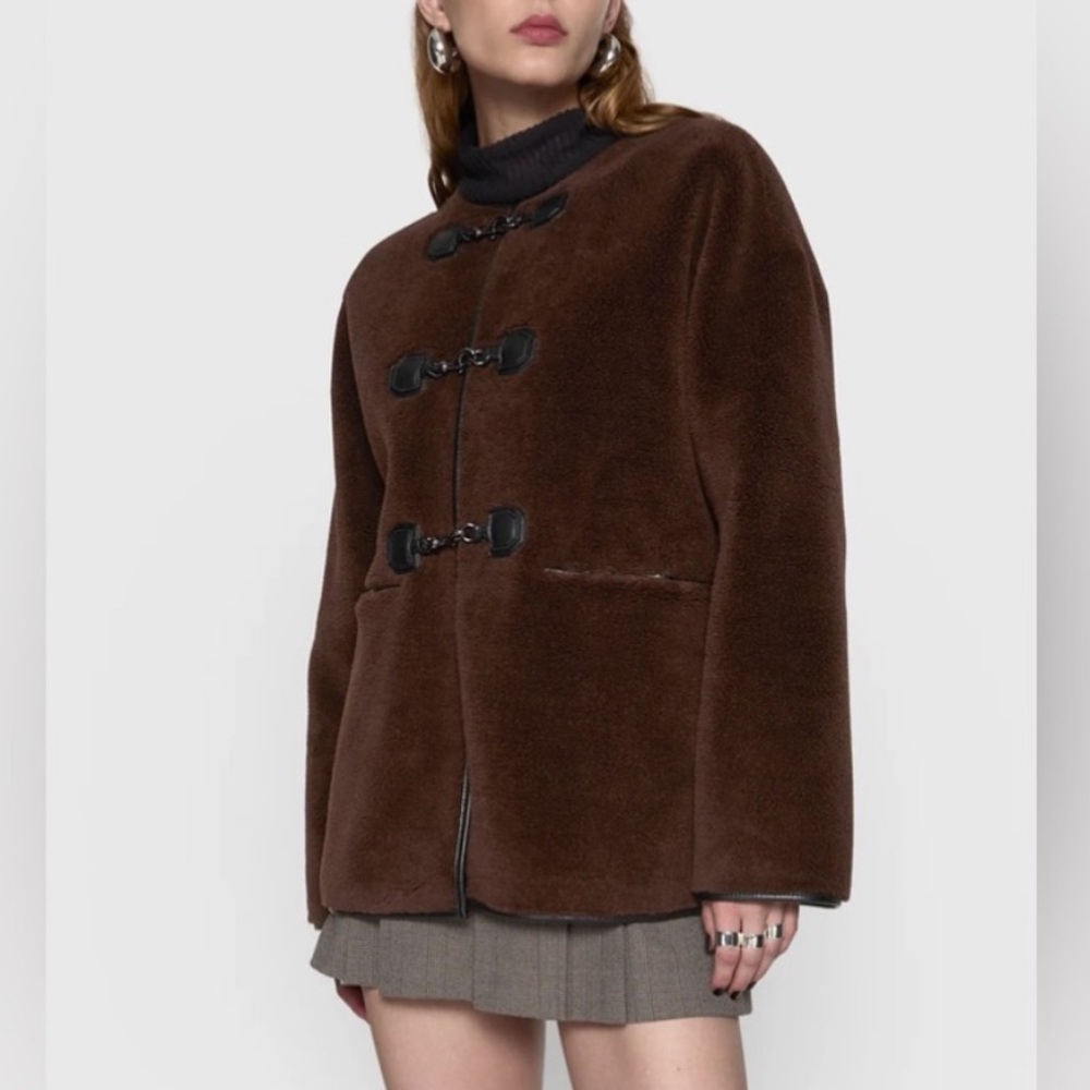 Rebecca Minkoff NWT Shearling Toggle Jacket Chocolate Brown‎